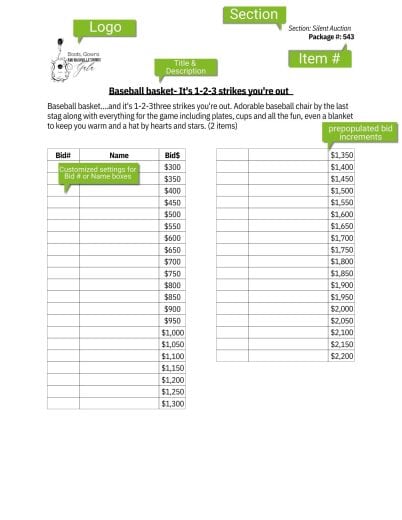 Silent Auction Bid Sheet Anatomy