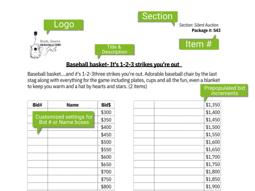 Silent Auction Bid Sheet Anatomy