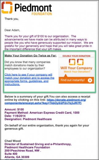 Piedmonth Healthcare Foundation Thank You Email