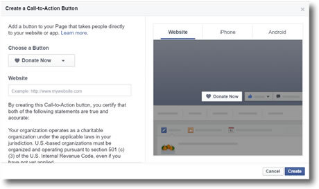 Facebook Donate Now Call-to-Action Creation