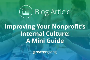 Image of employees high-fiving overlaid with the title of the post, “Improving Your Nonprofit’s Internal Culture: A Mini Guide”