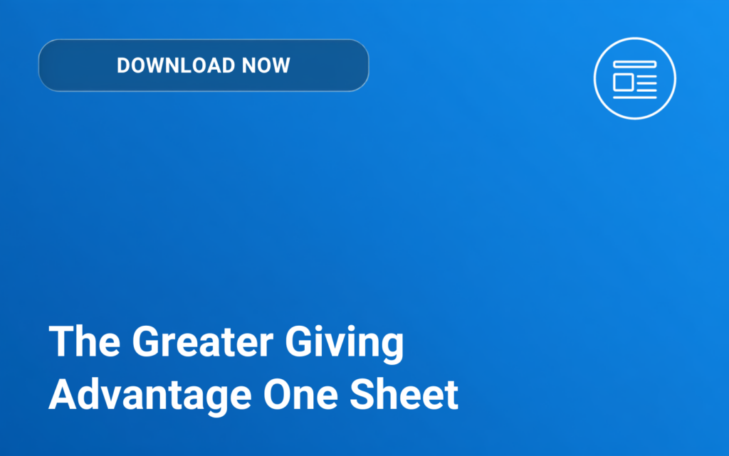 The Greater Giving Advantage One Sheet title